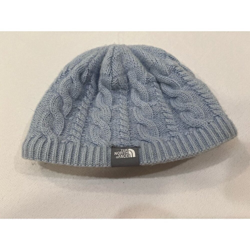 The North Face Fleece Lined Wool Chunky Cable Knit Beanie Hat Blue